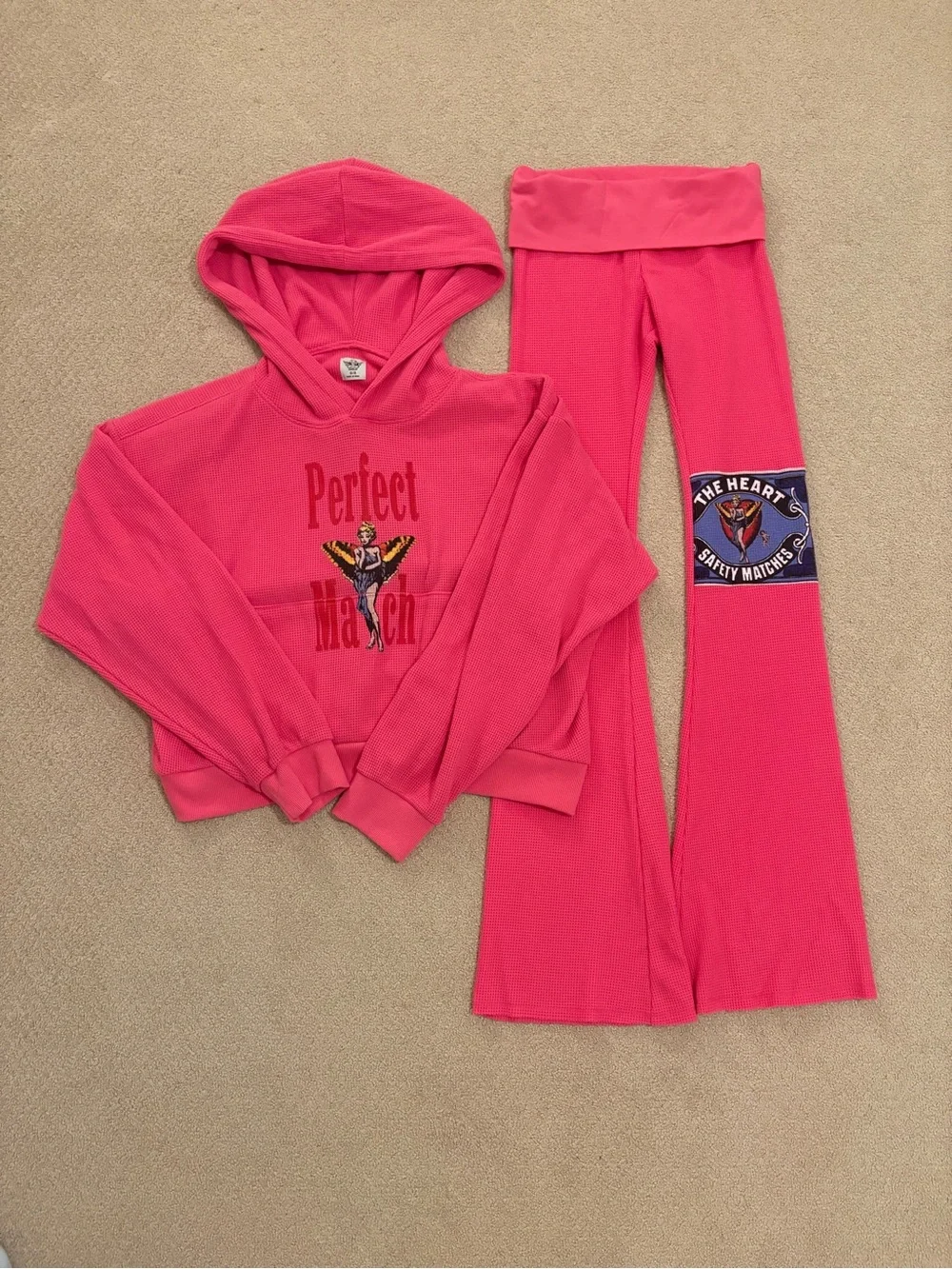 Boys Lie Perfect Match Thermal Hoodie & Flare Pant Set Pink OS/S
